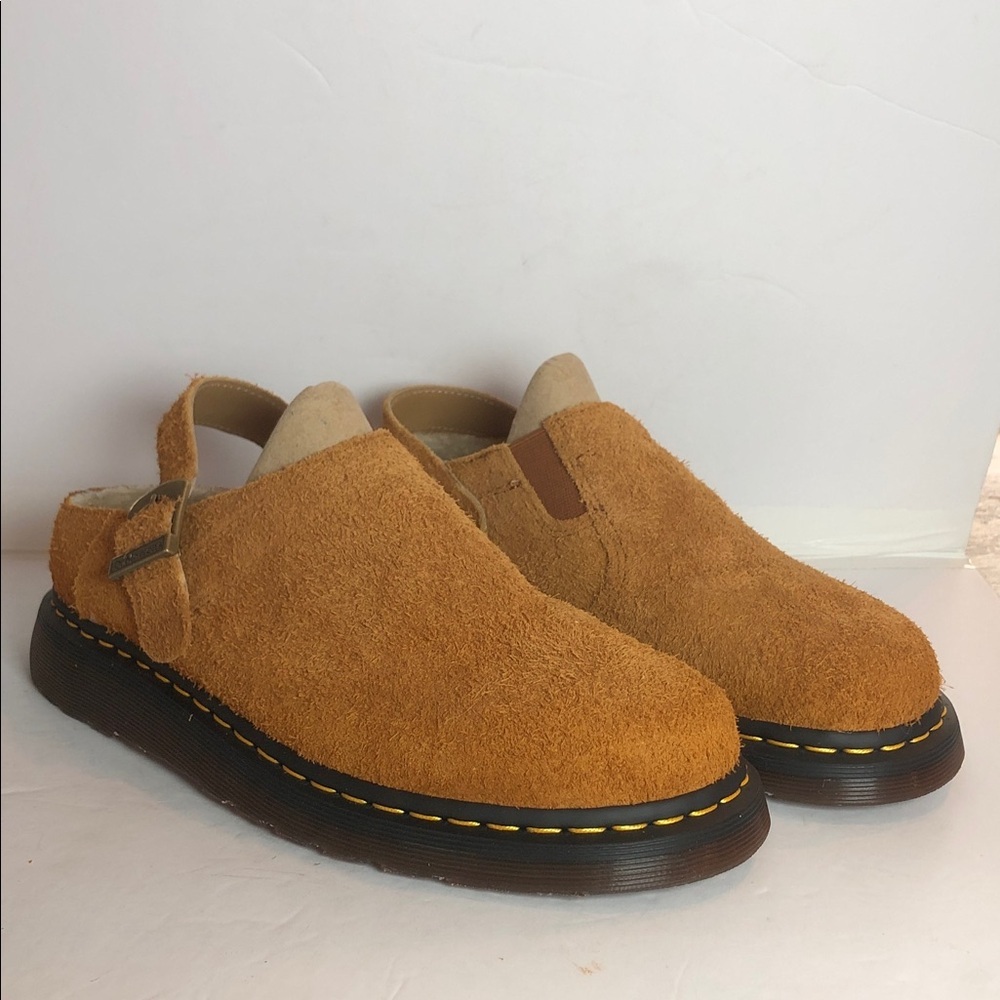 NWOT Dr Martens Unisex Isham Faux Shearling Lined Brown Suede Slingback Mules